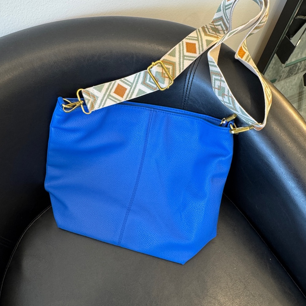 Blue Vegan Leather Shoulder Bag